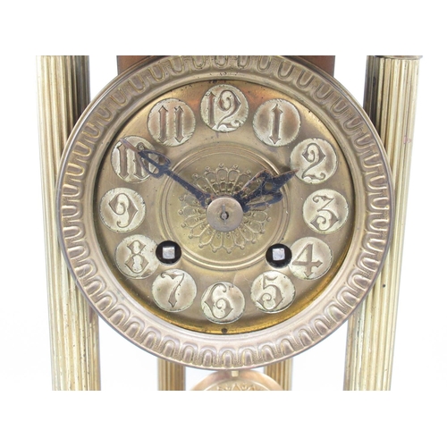 353 - DGMS C20th German brass portico 'bandstand' clock, six reeded pillars on circular brass base, presse... 