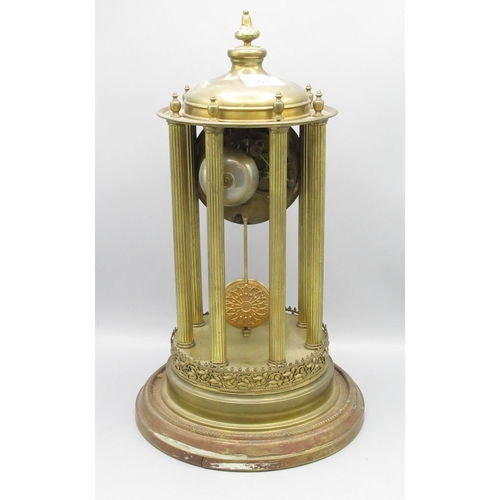 353 - DGMS C20th German brass portico 'bandstand' clock, six reeded pillars on circular brass base, presse... 