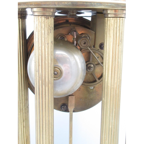 353 - DGMS C20th German brass portico 'bandstand' clock, six reeded pillars on circular brass base, presse... 