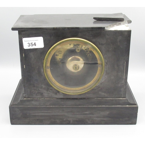 354 - Hry. Marc Paris, C19th French slate and variegated marble mantle clock, stepped and moulded case wit... 