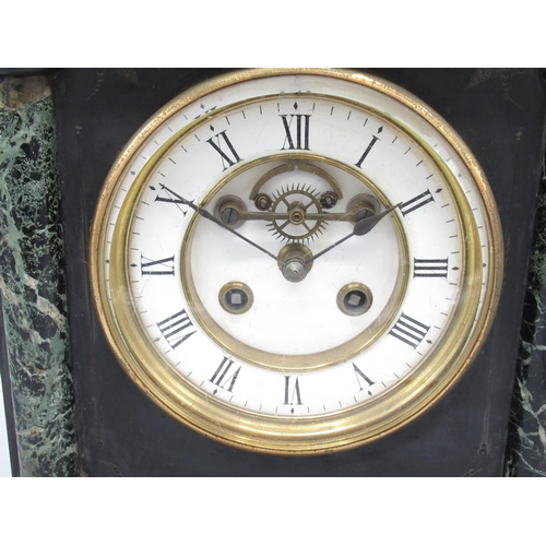 355 - S Marti & Cie. late C19th French slate and variegated marble mantle clock, architectural case with h... 