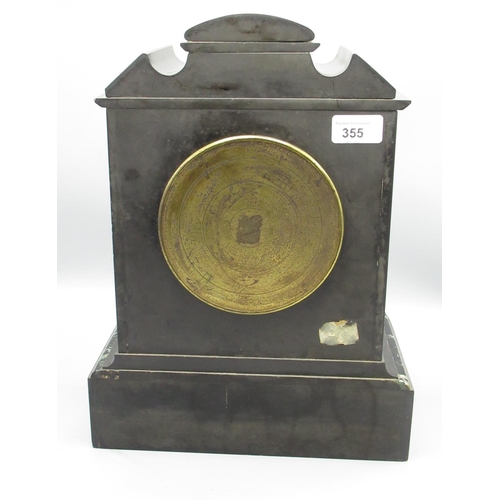 355 - S Marti & Cie. late C19th French slate and variegated marble mantle clock, architectural case with h... 