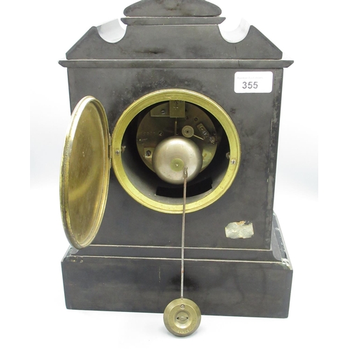 355 - S Marti & Cie. late C19th French slate and variegated marble mantle clock, architectural case with h... 