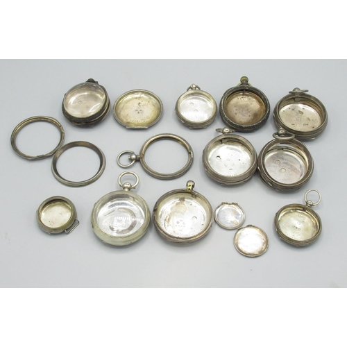 360 - Nine silver pocket watch cases and other silver watch case parts gross weight 14.24 ozt