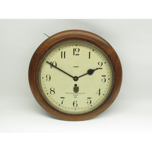 363 - Smiths English Clocks Ltd., London - mahogany dial wall timepiece, moulded frame, brass bezel enclos... 