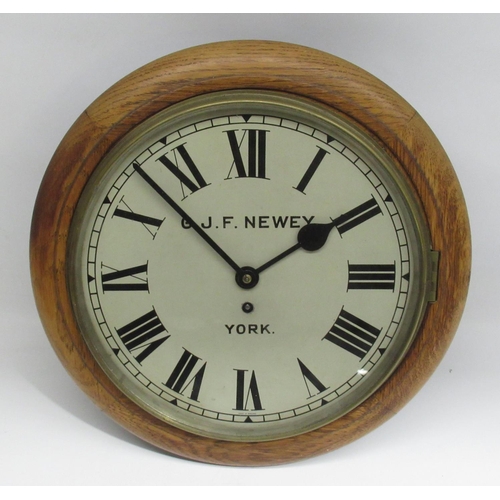 364 - J. G. F. Newey, York - early C20th oak dial wall timepiece, moulded case, brass bezel enclosing sign... 