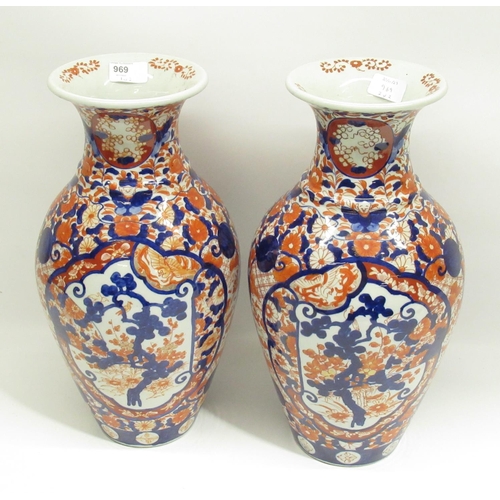 969 - Pair of mid-c20th Japanese Imari vases, H40cm (2)