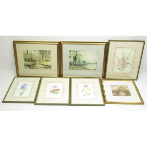 983 - Collection of watercolours inc. Fred W. Graham (C 20th) 'The Bridge, four watercolours of flowers by... 