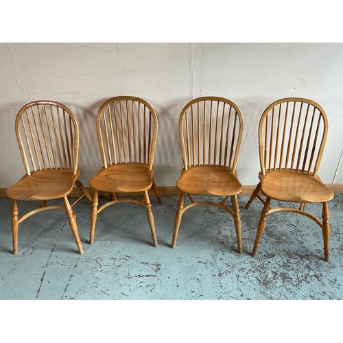 1261 - Set of four beech and elm hoop and stick back Windsor type chairs, on turned supports with crinoline... 