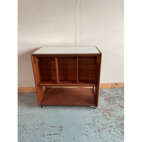 1257 - A. H. Mcintosh & Co Ltd mid-century teak hostess trolley, fitted frieze drawer above two shelves, on... 