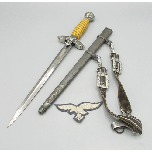 1338 - German WW2 Luftwaffe dress Dagger and sheath with straps and Luftwaffe eagle badge