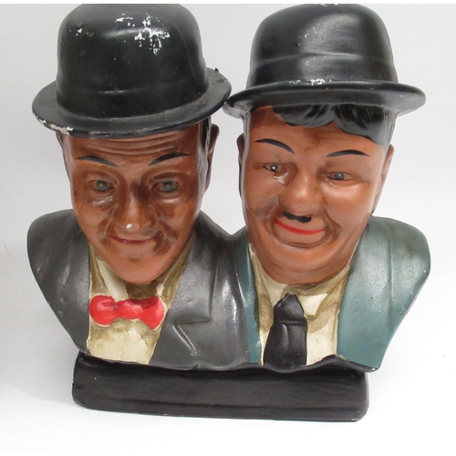 1344 - Laurel and Hardy  statue with a c20th wood framed poster from the Wolverhampton Hippodrome showing d... 