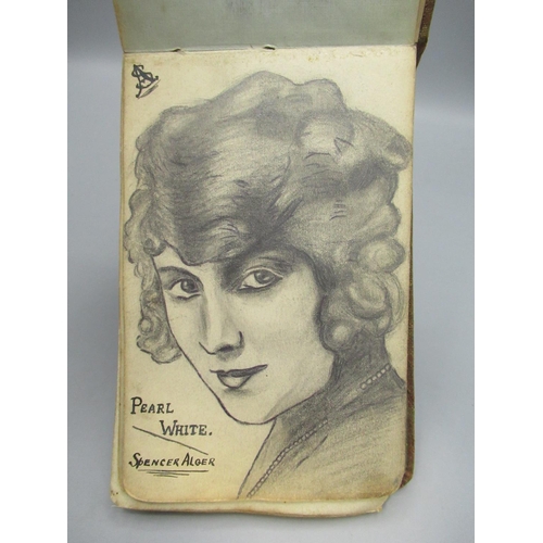 1341 - 1920s autograph book with sketches and drawings by Spencer Alger, J. Pratt, G.H. Fawkes, J. Price, H... 