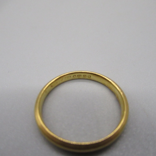18 - 22ct yellow gold wedding band, stamped 22, size L1/2, 2.7g