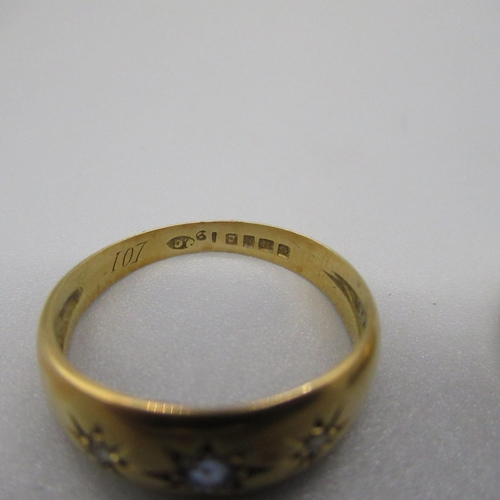 5 - 18ct yellow gold wedding band, stamped 750, size K, and an 18ct yellow gold gypsy style ring set wit... 