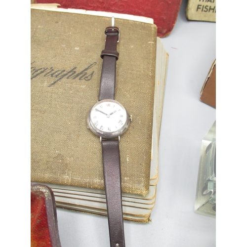 1342 - Early C20th silver ladies trench watch converted to quartz, Meerschaum pipe, early c20th photograph ... 