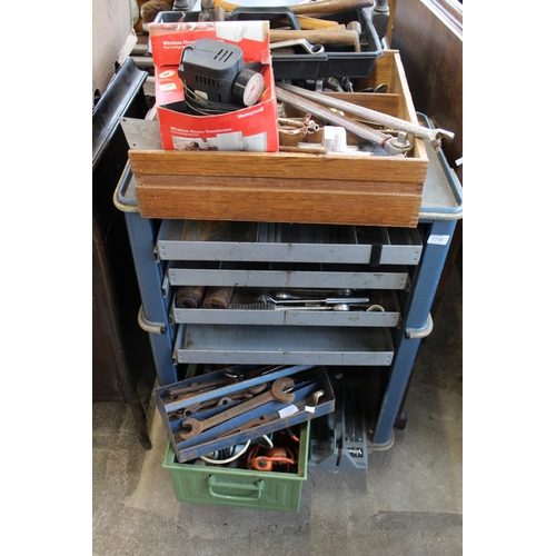 1298 - Tool trolly containing a large selection of drills, spanners etc