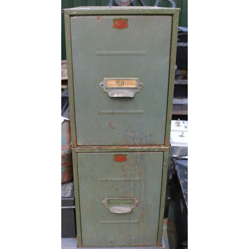 1312 - Steel twelve drawer tool cabinet 88cmx48x39. Vintage two drawer filing cabinet 23cmx40x60. and four ... 