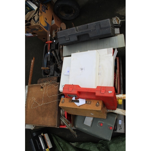 1314 - Collection of tools, Welding rods, wire cutters, cobblers lasts, three tin boxes, etc