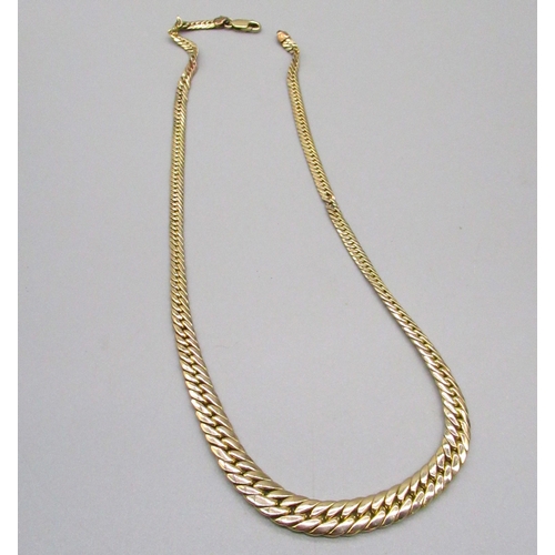 48 - 9ct yellow gold flat link necklace, stamped 375, L42cm, 13.0g