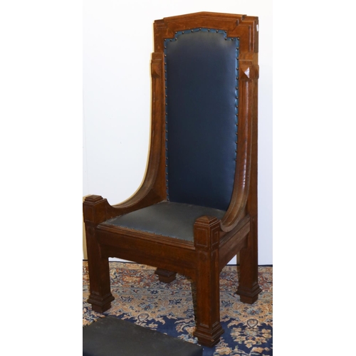 1403 - Pair of C20th Gothic Revival oak throne type chairs, moulded frames with angular arched backs, down ... 