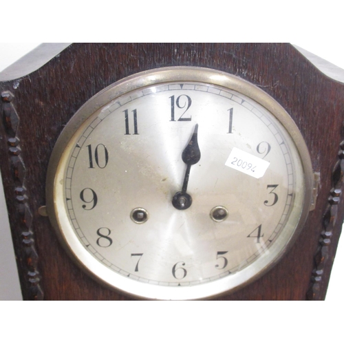 365 - Small C20th continental oak longcase clock of, silvered Arabic dial, two train striking movement on ... 