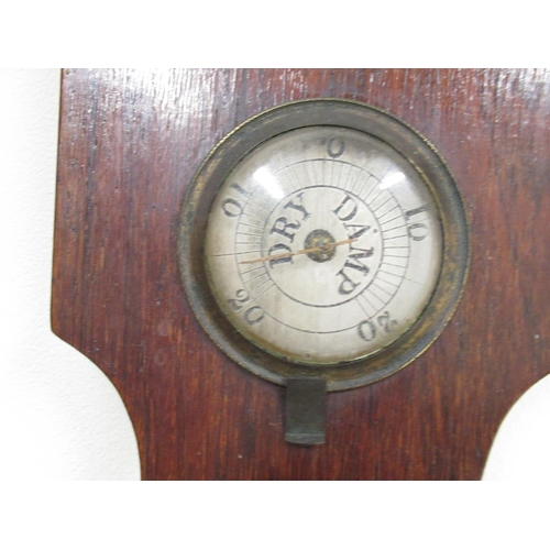 367 - C19th mahogany wheel barometer with swan neck pediment, silvered dial, dry damp indicator, thermomet... 