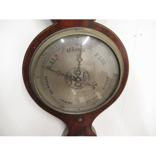 369 - A. Vanini, Sheffield - C19th inlaid mahogany wheel barometer, swan neck pediment with boxwood string... 