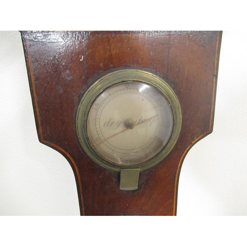 369 - A. Vanini, Sheffield - C19th inlaid mahogany wheel barometer, swan neck pediment with boxwood string... 