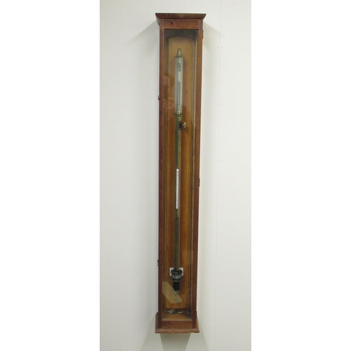 370 - Philip Harris & Co., Ltd., Birmingham - mid C20th brass stick barometer in glazed oak case, no. 1496... 