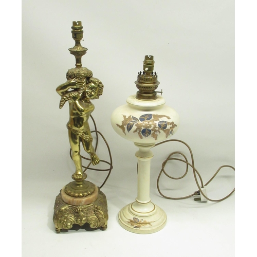 372 - C20th gilt cherub table lamp, H62cm, and  another table lamp (2)