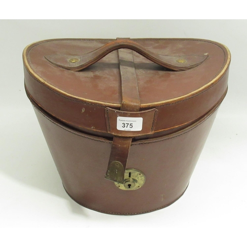 375 - C20th gentleman's brown leather hat box, H27cm