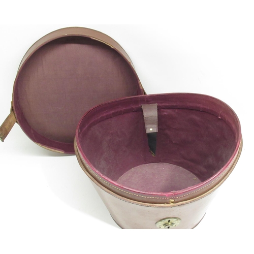 375 - C20th gentleman's brown leather hat box, H27cm