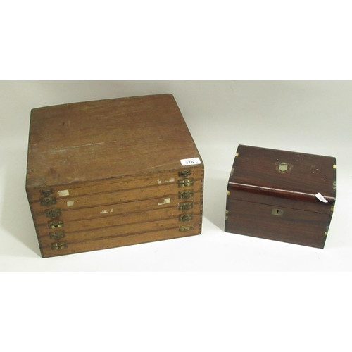 376 - C20th mahogany six section specimen cabinet with divided interior, H19cm and a C19th rosewood jewell... 