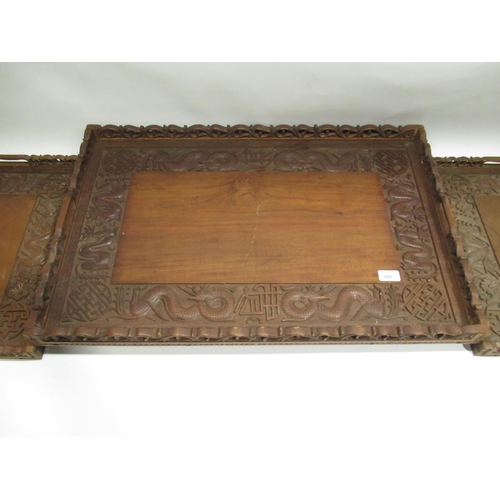 380 - Jubbar Khan & Son, 3rd Bridge, Srinagar, Kashmir - C20th carved hardwood gallery tray, W75.5cm, and ... 