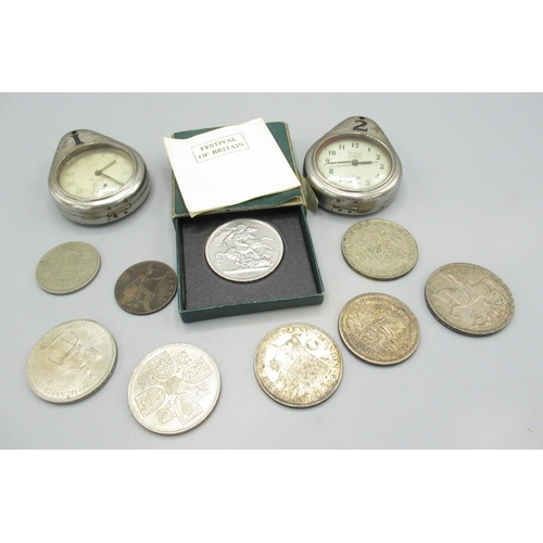 424 - Geo.V 1935 silver Jubilee Crown, 1929 & 1932 Netherlands silver 2 1/2 Gulden, other commemorative cr... 