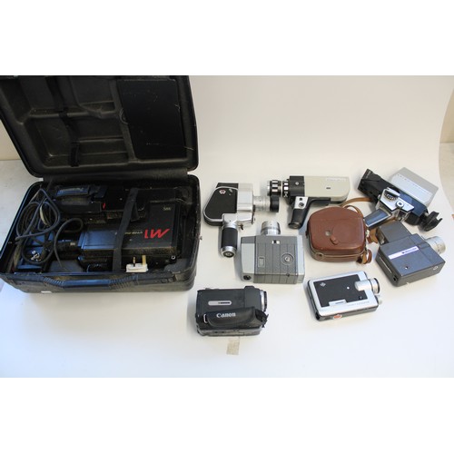 104 - Selection of vintage camcorders and hand held movie cameras incl. Panasonic M1, Bell and Howell 8mm,... 