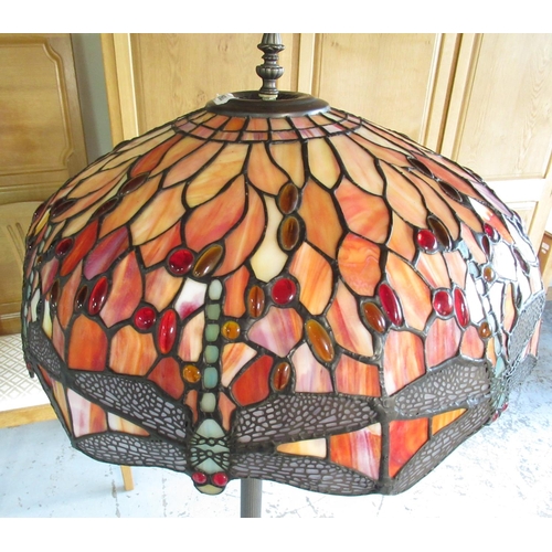 1260 - Edwardian style patinated metal three light floor lamp with large Tiffany style lamp shade