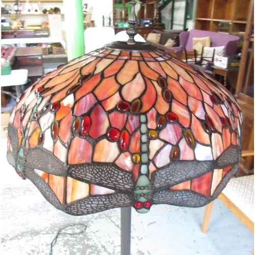 1260 - Edwardian style patinated metal three light floor lamp with large Tiffany style lamp shade