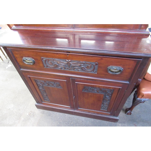 868 - Edwardian mahogany secretaire bookcase, carved cornice above two glazed doors a fitted fall front se... 