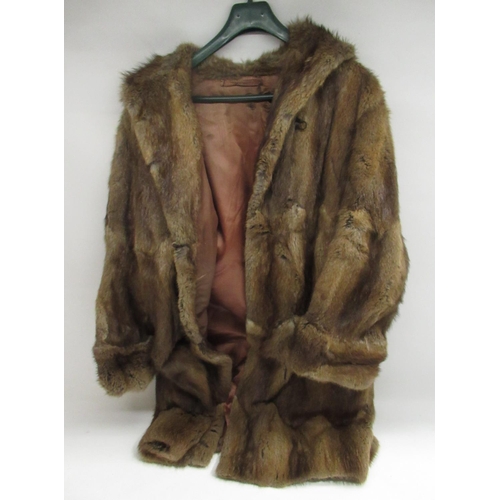 876 - Vintage fur coat, two fur ties etc