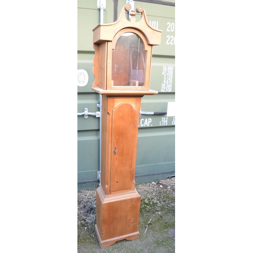 1370 - Pine long case clock, case only. Overall height H209cm, aperture height 39cm