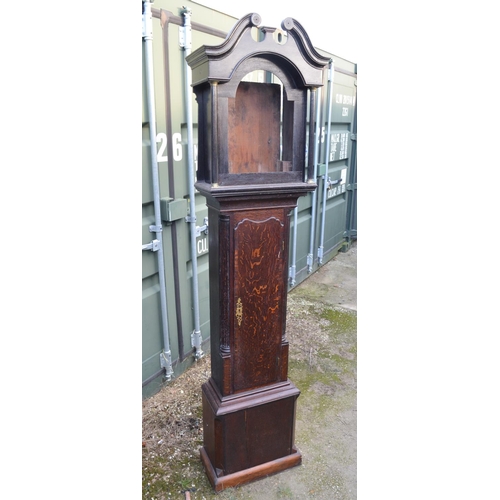 1371 - Oak long case clock, case only. Overall height H230cm, aperture height 41.5cm