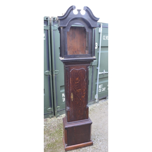 1371 - Oak long case clock, case only. Overall height H230cm, aperture height 41.5cm