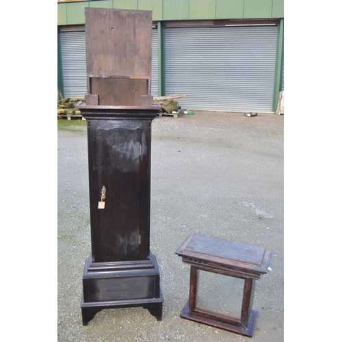 1375 - Oak long case clock main body (case only) with working lock and key and a separate oak long case top... 