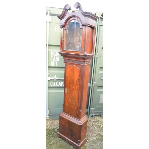 1374 - Mahogany long case clock, case only with blind fret decoration. Overall height approx H245cm, apertu... 