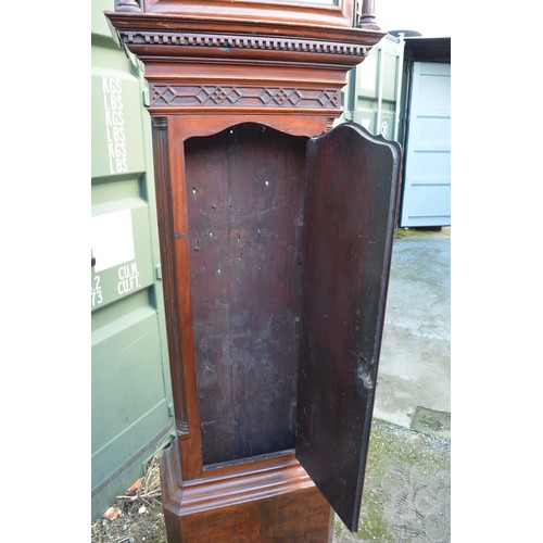 1374 - Mahogany long case clock, case only with blind fret decoration. Overall height approx H245cm, apertu... 