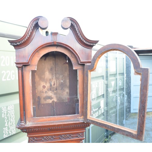 1374 - Mahogany long case clock, case only with blind fret decoration. Overall height approx H245cm, apertu... 