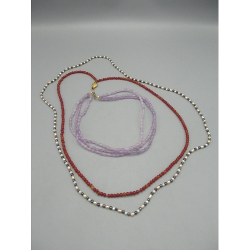 1229 - Seed pearl necklace, and two agate necklaces