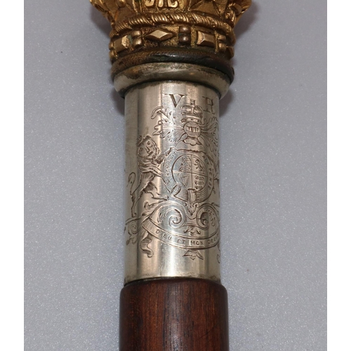 1127 - Leeds Police Interest - Victorian silver plated presentation tipstaff, with gilt crown finial and ma... 